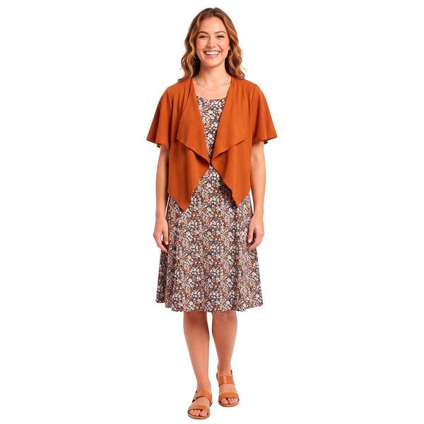 Womens Perceptions Short Sleeve Floral Drape Jacket Dress