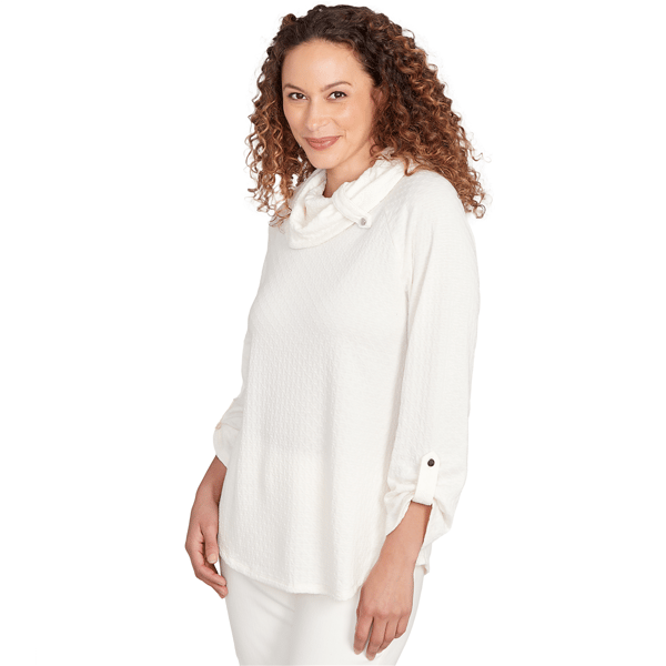 Womens Ruby Rd. Nouveau Chic Cowl Neck Roll Tab Sleeve Blouse