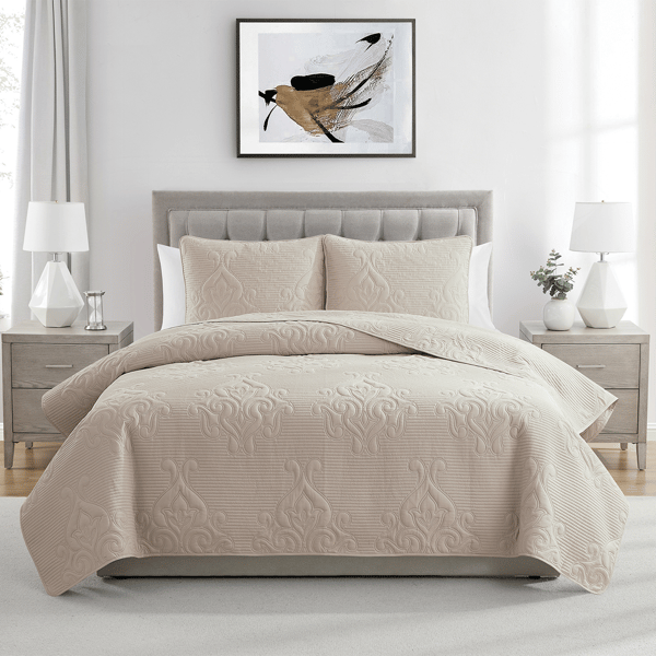 VCNY Home Solomun 3pc. Pinsonic Damask Microfiber Quilt Set - image 