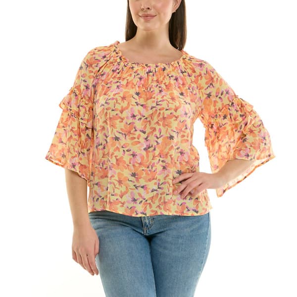 Womens Zac & Rachel 3Q Ruffle Sleeve Blouse - Lemon Meringue - image 
