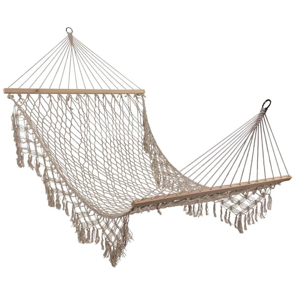 Northlight Seasonal Lattice Macrame Rope Hammock with Wooden Bars - image 