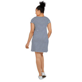 Womens Ruby Rd. Short Sleeve Asymmetric Stripe Shift Dress