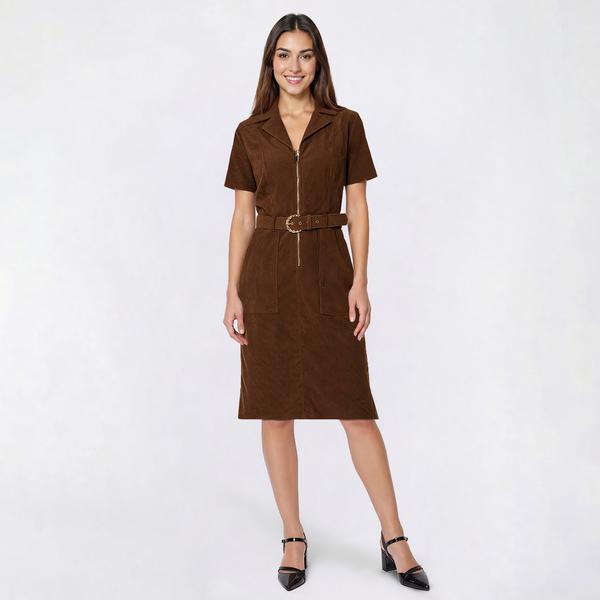 Womens Vivid Aura Short Sleeve Corduroy Belted Sheath Dress - image 