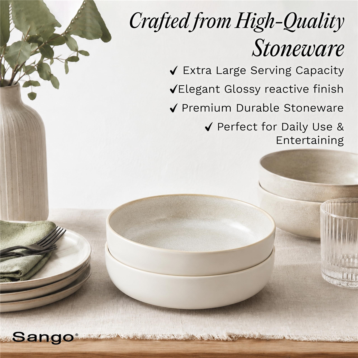 Sango Anderson Cream 10in. Large Ceramic Serving Bowl - Set of 2