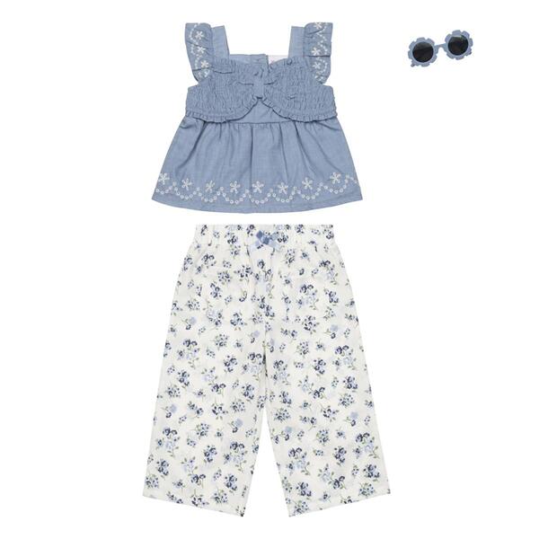 Toddler Girl Little Lass&#40;R&#41; Eyelet Peplum Top & Floral Pants Set - image 