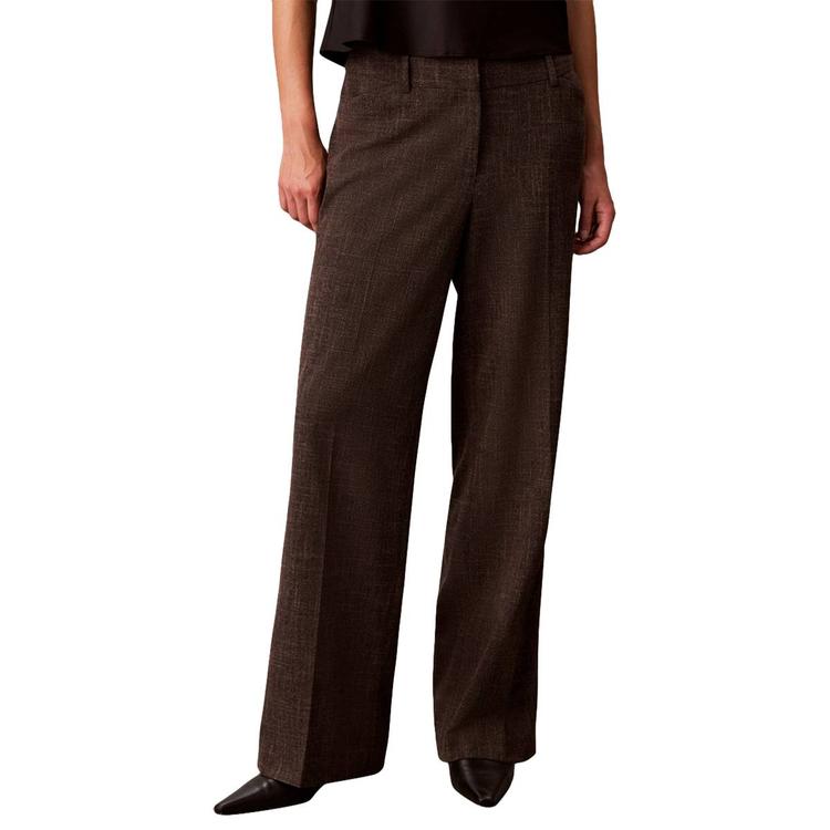 Womens Calvin Klein Fly Front Crosshatch Windowpane Wide Leg