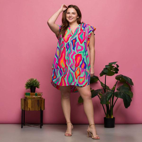 Plus Size 24/7 Comfort Apparel Multicolor Pocket Dress