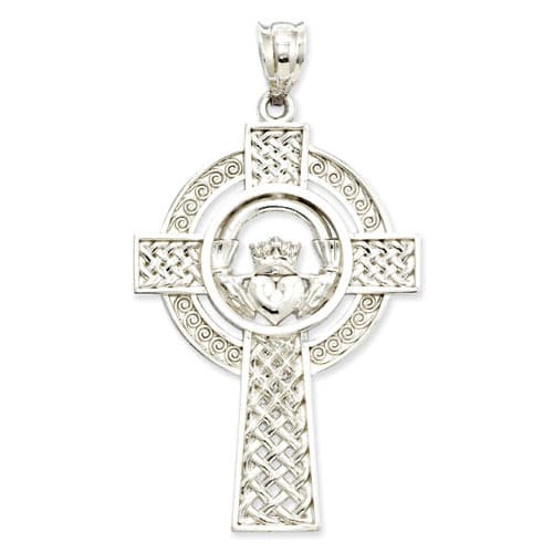 Unisex 14kt. White Gold Celtic Claddagh Pendant - image 