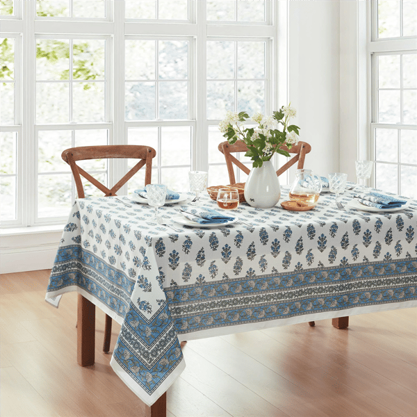 Threadmade Tropez Block Print Stain & Water Resistant Tablecloth