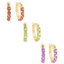 Gold Over Sterling & Multi-Color Hoop Earrings Set