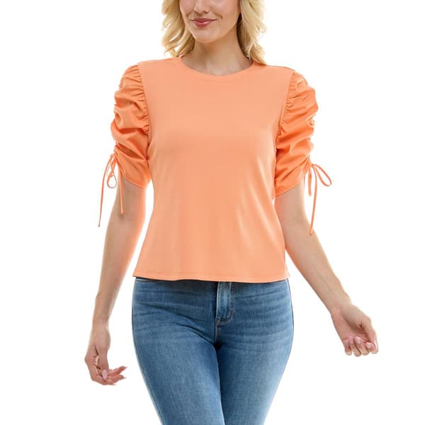 Womens Nicole Miller Shirred Poplin Sleeve Solid Cherie Rib Top - image 