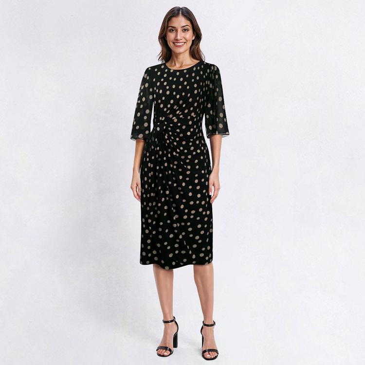Womens Connected Apparel Elbow Sheer Sleeve Dot Sheath Dress