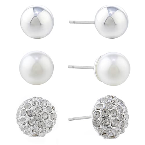 Gloria Vanderbilt Trio Set Pearl & Crystal Earrings - image 