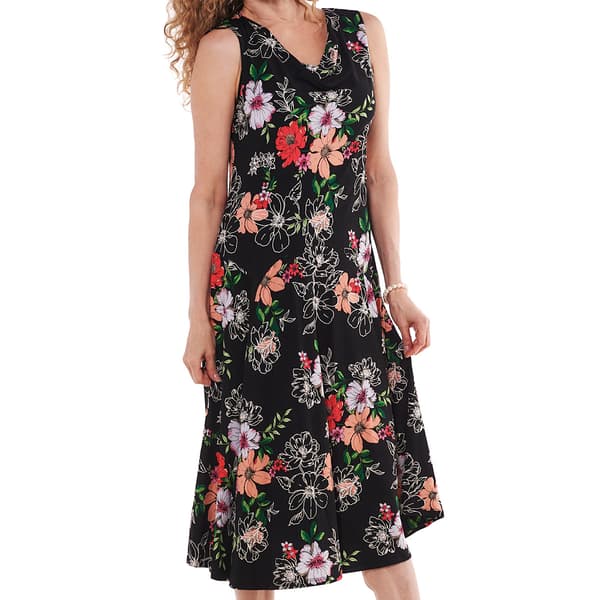 Womens Robbie Bee Sleeveless Floral Drape Neck Midi Dress