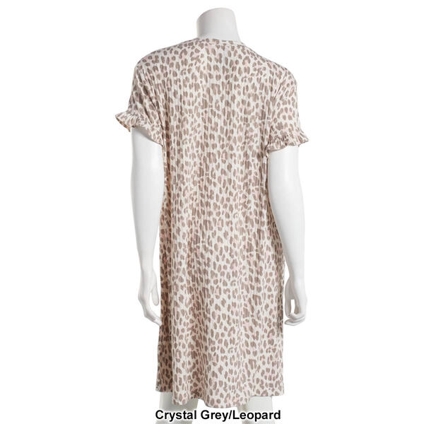 Womens Jaclyn Bria Leopard Pattern Short Sleeve Rib Nightshirt