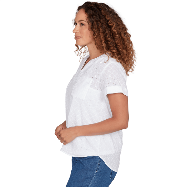 Petite Hearts of Palm All Sun and Games Woven Eyelet Blouse