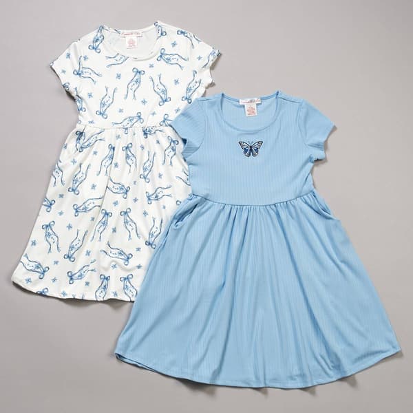 Girls (7-12) Emma & Elsa 2pk. Short Sleeve Butterfly/Bow Dresses - image 