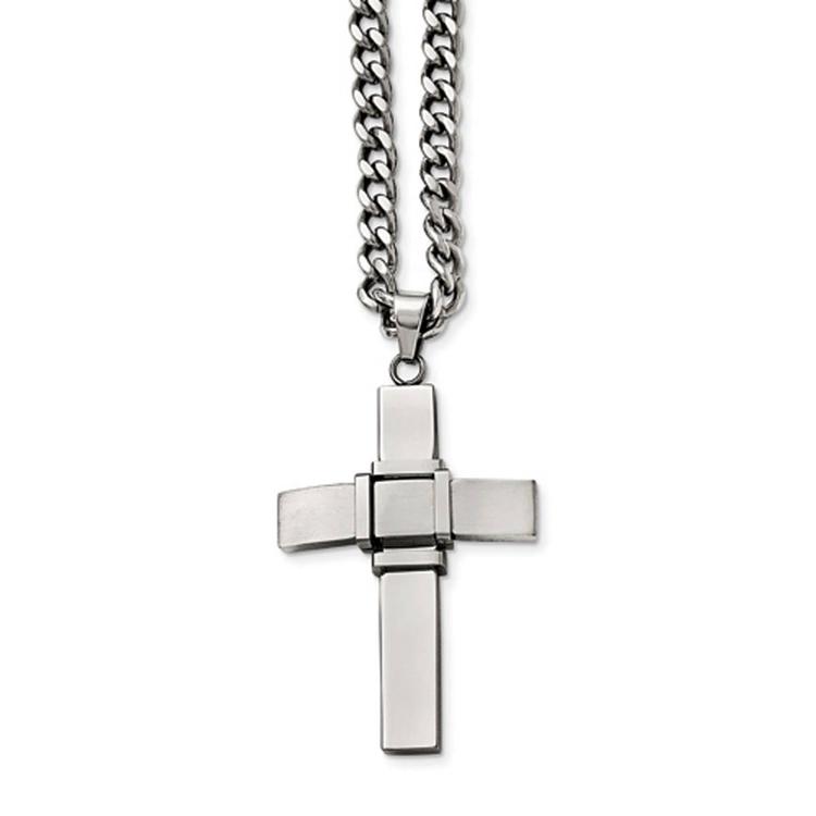 Mens Gentlemen's Classics(tm) Polished & Brushed Cross Necklace