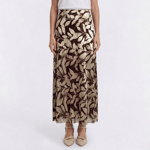 Womens MSK Gold Pull On Foil Leaf Maxi Skirt - image 
