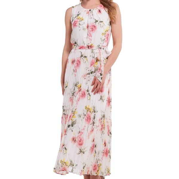 Womens Sandra Darren Sleeveless Floral Pleated Chiffon Maxi Dress