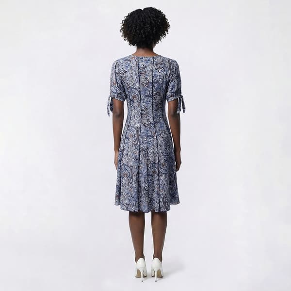 Womens Sami & Jo Short Puff Tie Sleeve Paisley A-Line Dress