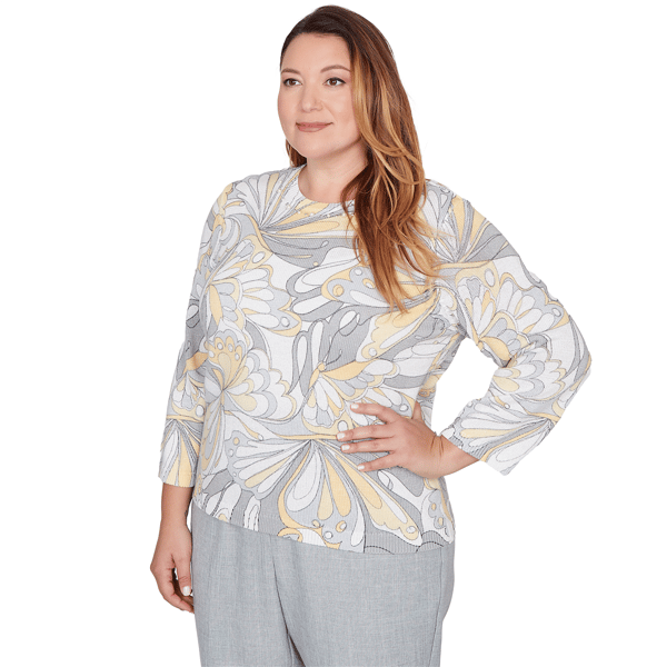 Plus Size Alfred Dunner Al Fresco Abstract Butterfly Rib Sweater