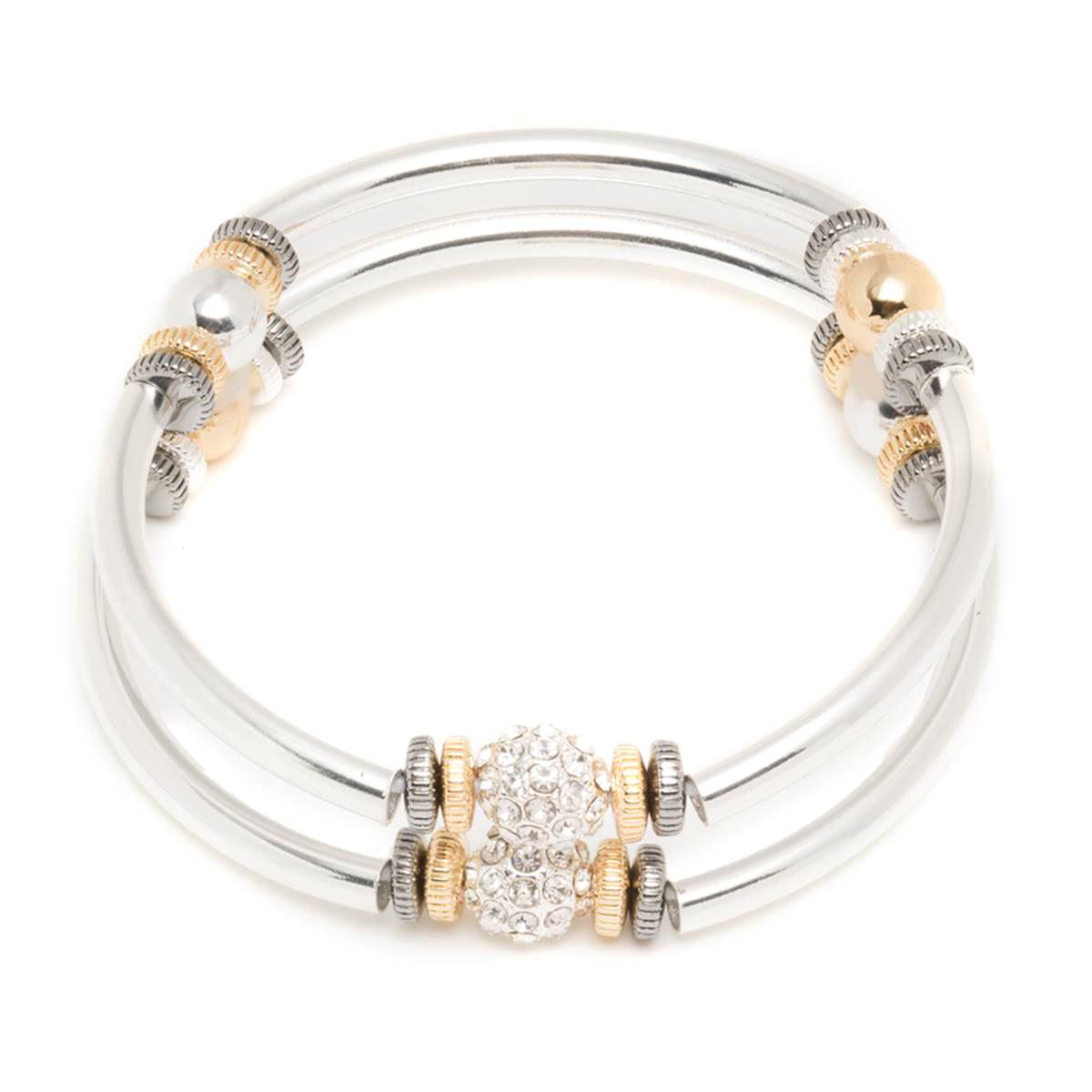 Nine West Set of 2 Tri-Tone Crystal Bangle Bracelets