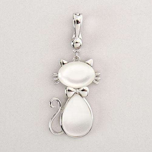 Wearable Art Silver-Tone & White Catseye Cat Shape Enhancer