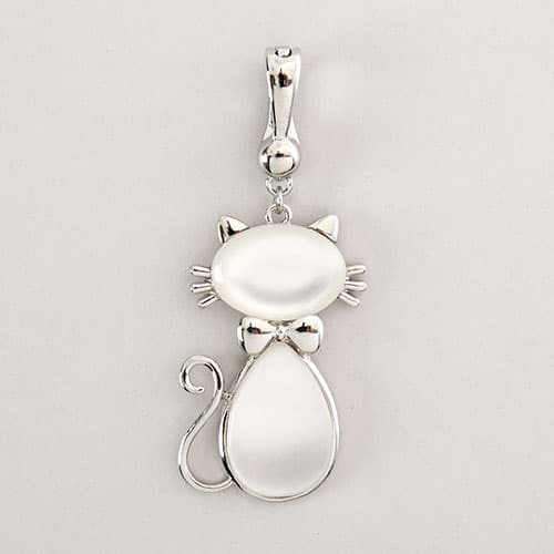 Wearable Art Silver-Tone & White Catseye Cat Shape Enhancer - image 