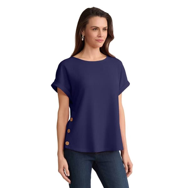 Petite Jones New York Short Cuff Sleeve Solid Side Button Blouse