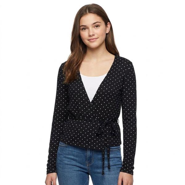 Juniors No Comment Surplice Neck Tie Back Top - Dots
