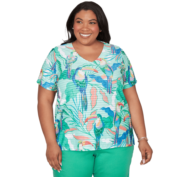 Plus Size Alfred Dunner Resort Living Toucan Textured Short Slee