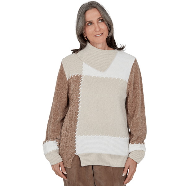 Petite Alfred Dunner Sunset Ridge Color Block Chenille Sweater