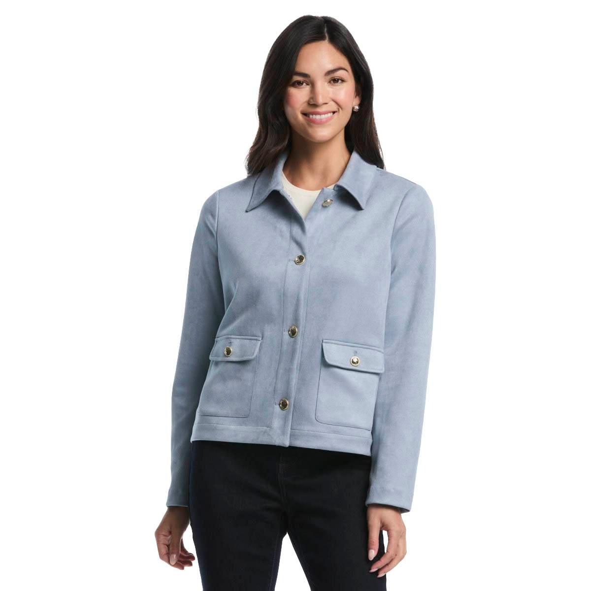 Womens Rafaella(R) Solid Patch Pocket Suede Jacket