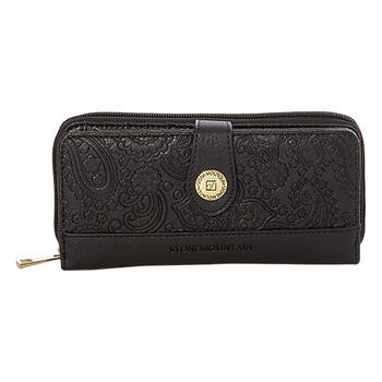 Stone Mountain Wallet Womens Black Embossed Leather Crazy Paisley Checkbook