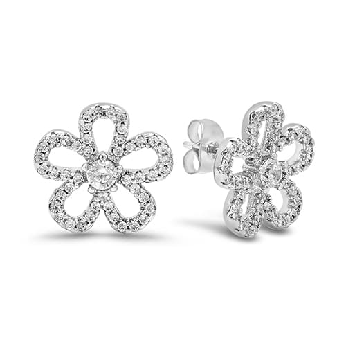 18kt. White Gold Plated CZ Flower Stud Earrings - image 