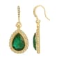 1928 Gold Tone Victorian Green Teardrop Earrings - image 1
