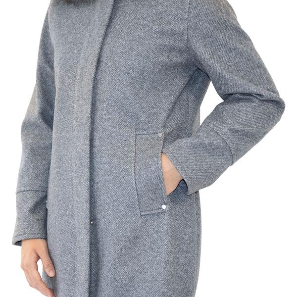 Womens Nine West Full Zip Faux Wool Coat with Faux Fur Hood