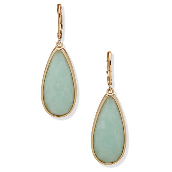 Nine West Gold-Tone & Mint Teardrop Leverback Drop Earrings - image 