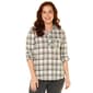 Plus Size Emily Daniels 3/4 Sleeve Plaid Hacci Blouse- Grey/Ivory - image 1