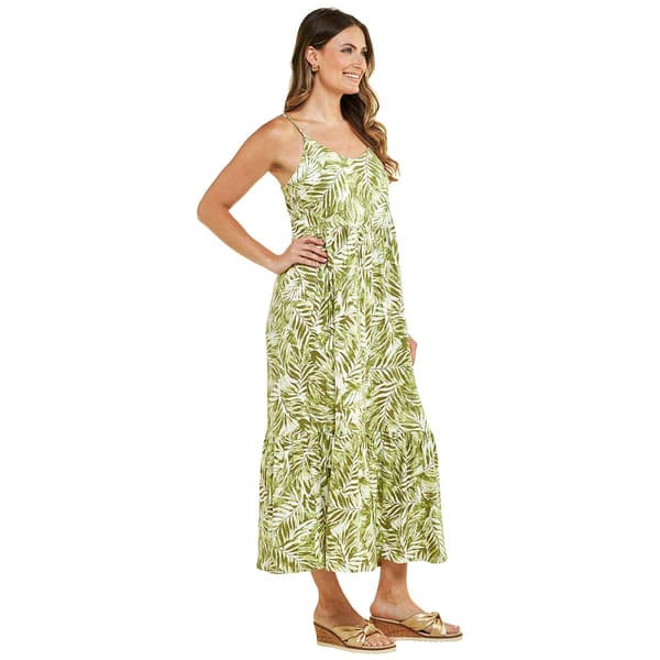 Womens Emily Daniels Watercolor Palm Ruffle Hem Maxi Dress