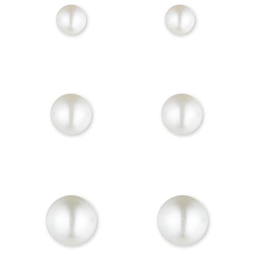 Anne Klein Gold-Tone & White Trio Pearl Stud Earrings - image 