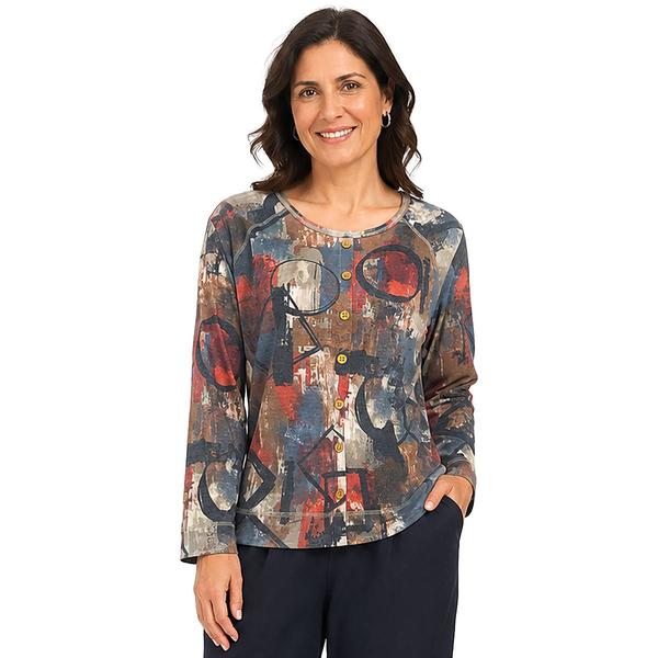 Womens Ali Miles Long Sleeve Round Neck Circle Abtract Center Bu