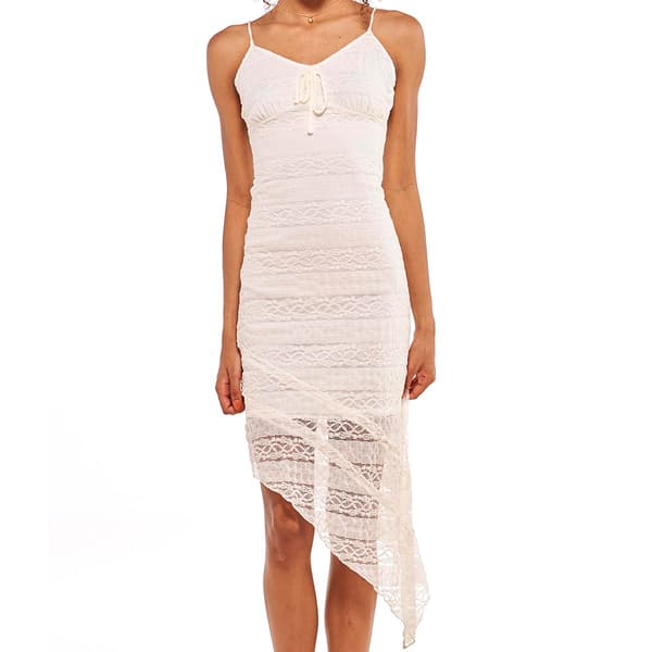 Juniors No Comment Coastal Lace Asymmetrical Slip Sheath Dress