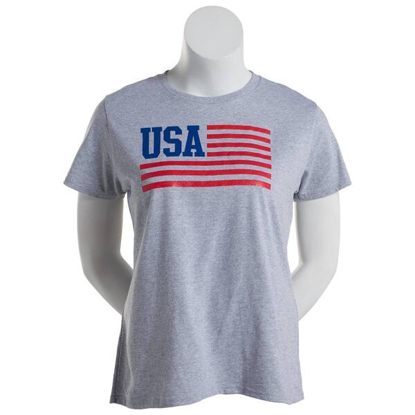 Womens Home of the Brave Short Sleeves Glitter Stripes USA Tee - image 