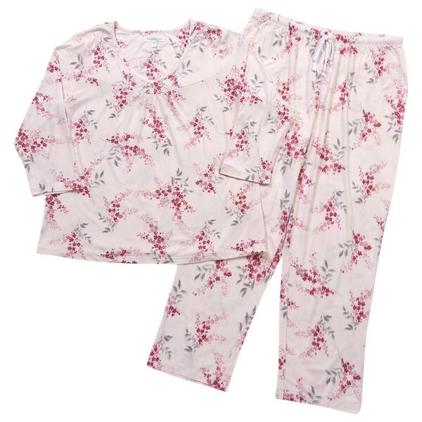 Womens Carole Hochman 3/4 Sleeve Etched Floral V-Neck Pajama Set - image 