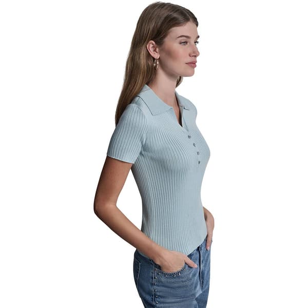Womens DKNY Short Sleeve Rib Knit Polo Sweater