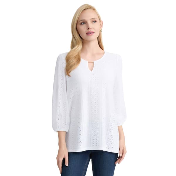 Womens Jones New York 3/4 Sleeve Keyhole Neck Eyelet Blouse - image 