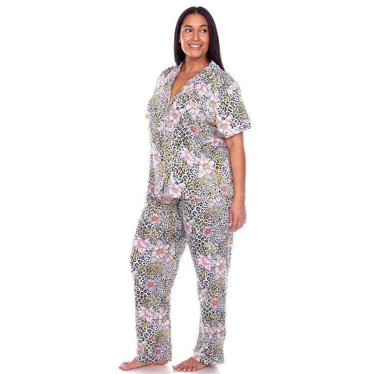 Plus Size White Mark 2pc. Leopard Floral Pajama Set