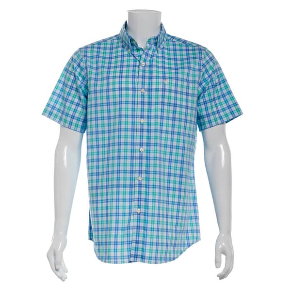 Mens Chaps Short Sleeve Button Down Shirt - Blue Horizon - image 
